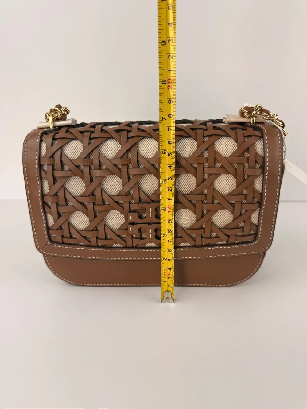 Tory Burch Britten Basket-Weave Small Adjustable Shoulder Bag Moose Brown $598